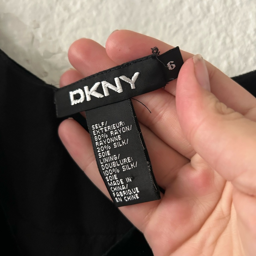 DKNY | Y2K Black Velvet Floral Embroidered Boho Babydoll‎ Midi Dress Sz 6 - Picture 5 of 12